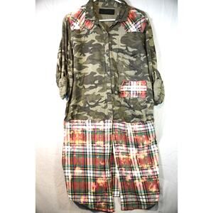 The Nu Vintage Camo Plaid Flannel Reconstructed Button Down Tunic Dress Size M